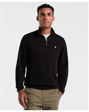 Original Penguin Sticker Pete Quarter Zip Sweatshirt In True Black