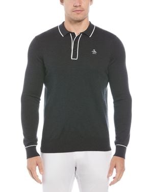 Original Penguin The Earl Merino Wool Blend Golf Jumper In Dark Caviar Heather - Black