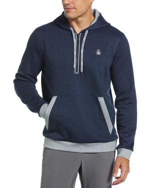 Original Penguin Earl Colour Block Layering Golf Hoodie In Black Iris Bijou Heather - Blue