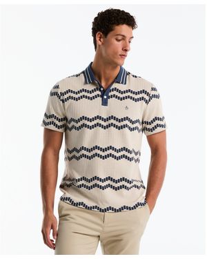 Original Penguin Jacquard Wavy Tiles Polo Shirt In Birch - Grey