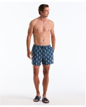 Original Penguin Flower Block Print Swim Shorts In Sargasso Sea - Blue