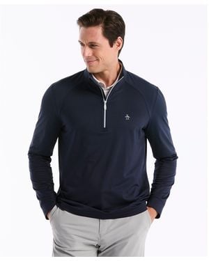 Original Penguin Mixed Media Quarter Zip Golf Pullover In Black Iris - Blue