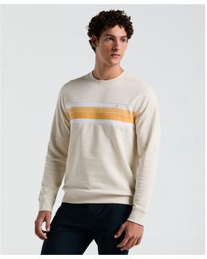 Original Penguin Fleece Chest Stripe Crew Neck Sweatshirt In Birch - White