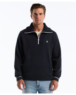 Original Penguin Tipped Rib Quarter Zip Pullover In Dark Sapphire - Black