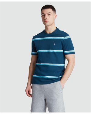 Original Penguin Birdseye Pique Striped Tee In Blue Wing Teal