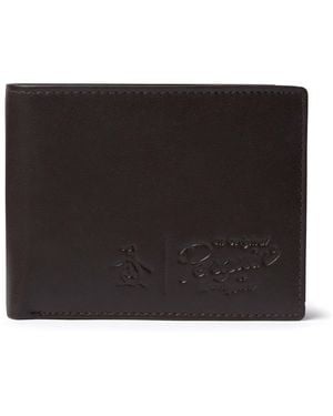 Original Penguin Bi Fold Fred Wallet In Leather Brown - Black