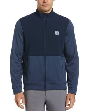 Original Penguin Colour Block Fleece Full Zip Golf Jacket In Black Iris Bijou Heather - Blue