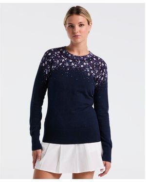Original Penguin Women's Floral Printed Golf Jumper In Black Iris - Blue