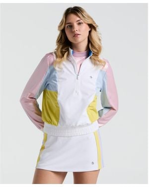 Original Penguin Women's Colour Block Cropped Tennis 1/4 Zip Jacket In Bright White - Blue