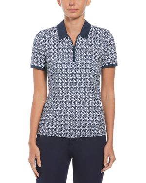Original Penguin Women's Geometric Print Short Sleeve Golf Polo Shirt With Mesh Inserts In Black Iris - Blue