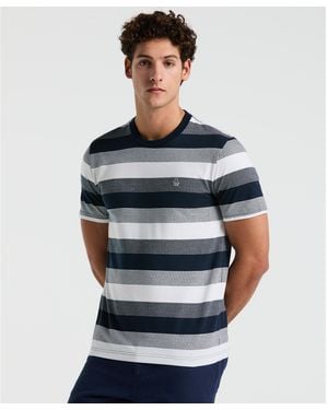 Original Penguin Pique Jaquard Stripe T-shirt In Dark Sapphire - Blue