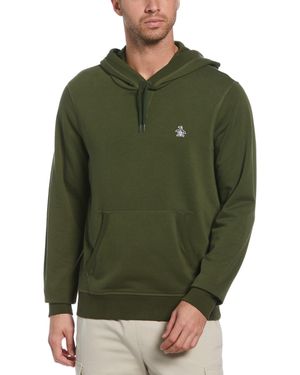 Original Penguin Sticker Pete Pullover Fleece Hoodie In Rifle Green