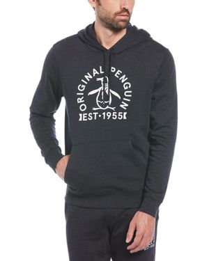Original Penguin Logo Fleece Hoodie In Navy Heather - Black