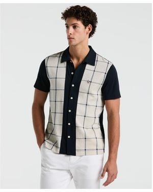 Original Penguin Interlock Plaid Bowling Shirt In Birch - Black