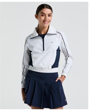 Original Penguin Women's Cropped 1/4 Zip Colour Block Tennis Jacket In Bright White - Blue