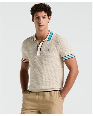 Original Penguin Pointelle Blocked Ribbed Jumper Polo Shirt In Birch - Natural