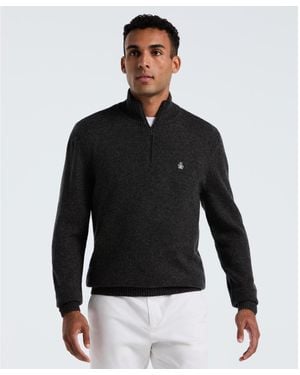 Original Penguin Lambswool Quarter Zip Jumper In Dark Charcoal Heather - Black