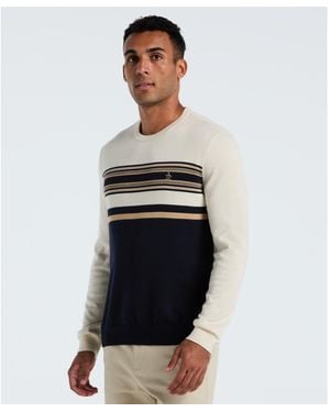 Original Penguin Cotton Engineered Stripe Jumper In Dark Sapphire - White
