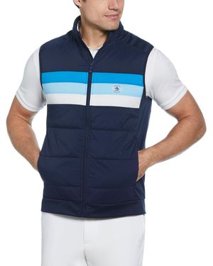Original Penguin Retro Colour Block Mixed Media Insulated Golf Gilet In Black Iris - Blue