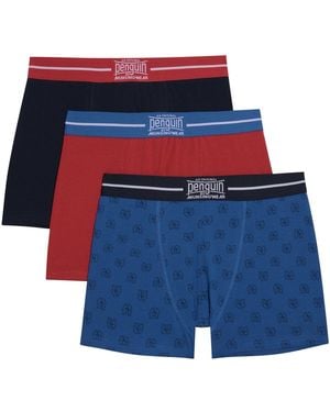 Original Penguin 3 Pack Plain And Print Underwear In Blue/red