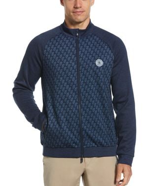 Original Penguin Penguin Print Heritage Golf Track Jacket In Black Iris Bijou Heather - Blue