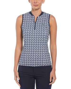 Original Penguin Women's Geometric Print Sleeveless Golf Polo With Mesh Back In Black Iris - Blue