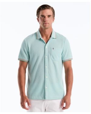 Original Penguin Vertical Jacquard Button Front Polo Shirt In Plume - Blue