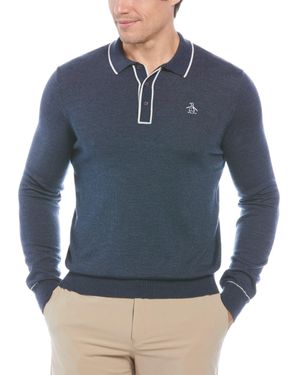 Original Penguin The Earl Merino Wool Blend Golf Jumper In Black Iris Bijou Heather - Blue