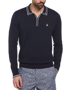 Original Penguin 1/4 Zip Cotton Jumper Polo Shirt In Dark Sapphire - Blue