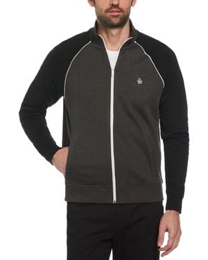 Original Penguin Knit Fleece Track Jacket In Dark Charcoal Heather - Black