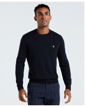 Original Penguin Cotton Crew Neck Jumper In Dark Sapphire - Blue