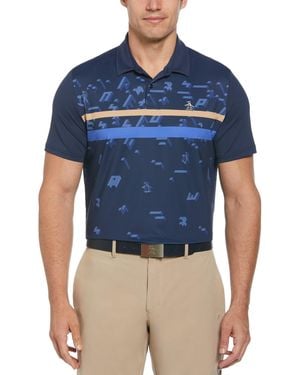 Original Penguin Got Game Engineered Striped Printed Golf Polo Shirt In Black Iris - Blue