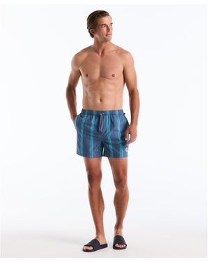 Original Penguin Box Stripe Swim Shorts In Copen Blue