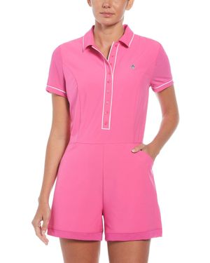 Original Penguin Women's Veronica Short Sleeve Golf Romper In Cheeky Pink