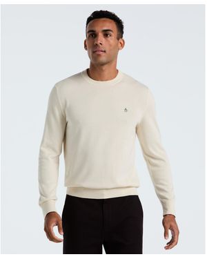 Original Penguin Cotton Crew Neck Jumper In Birch - White