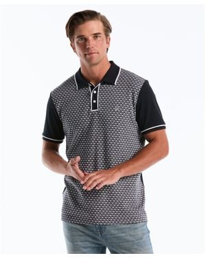 Original Penguin Diamond Jacquard Front Interlock Polo Shirt In Dark Sapphire - Grey