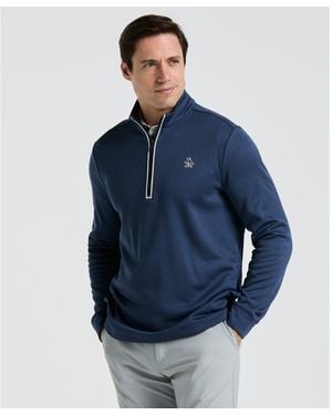 Original Penguin Quarter Zip Golf Pullover In Black Iris Bijou Heather - Blue