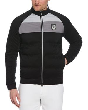 Original Penguin Mixed Media Colour Blocked Insulated Full Zip Golf Jacket In Caviar - Black