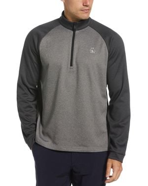 Original Penguin Colour Block 1/4 Zip Pullover In Dark Caviar Heather - Grey