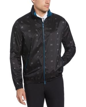Original Penguin Logo Print Golf Wind Jacket With Hidden Hood In Caviar - Blue