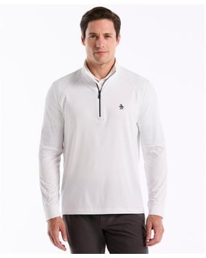 Original Penguin Mixed Media Quarter Zip Golf Pullover In Bright White
