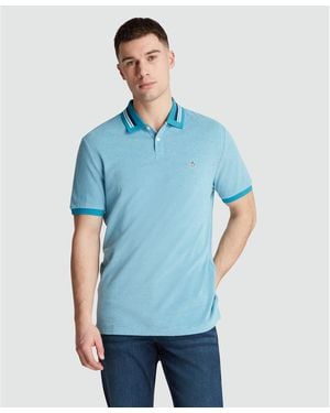 Original Penguin Birdseye Pique Tipped Polo Shirt In Mosaic Blue