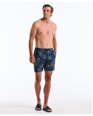 Original Penguin Hibiscus Flower Print Swim Shorts In Sargasso Sea - Blue