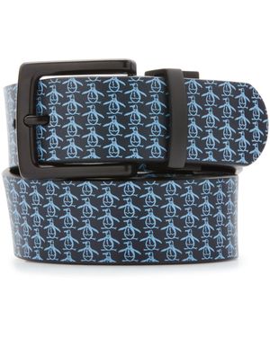 Original Penguin Logo Patterned Reversible Belt In Black Iris - Blue