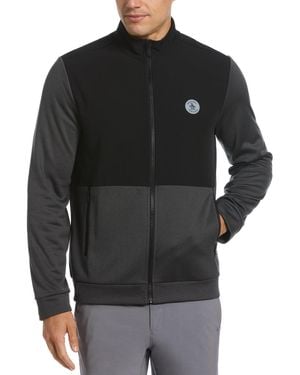 Original Penguin Colour Block Fleece Full Zip Golf Jacket In Dark Caviar Heather - Black