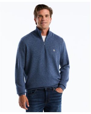 Original Penguin Lambswool Quarter Zip Jumper In Sargasso Sea - Blue