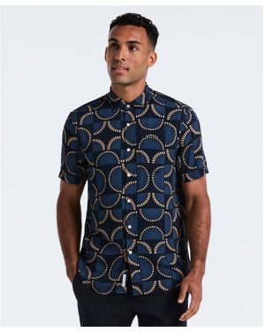 Original Penguin Fan Print Short Sleeve Shirt In Dark Sapphire - Blue