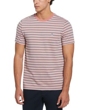 Original Penguin All Over Striped T-shirt In Dusty Rose - Multicolour
