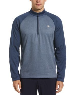Original Penguin Colour Block 1/4 Zip Pullover In Black Iris Bijou Heather - Blue