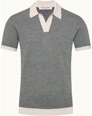 Orlebar Brown Tailored Fit Contrast Texture Merino Polo Shirt - Grey